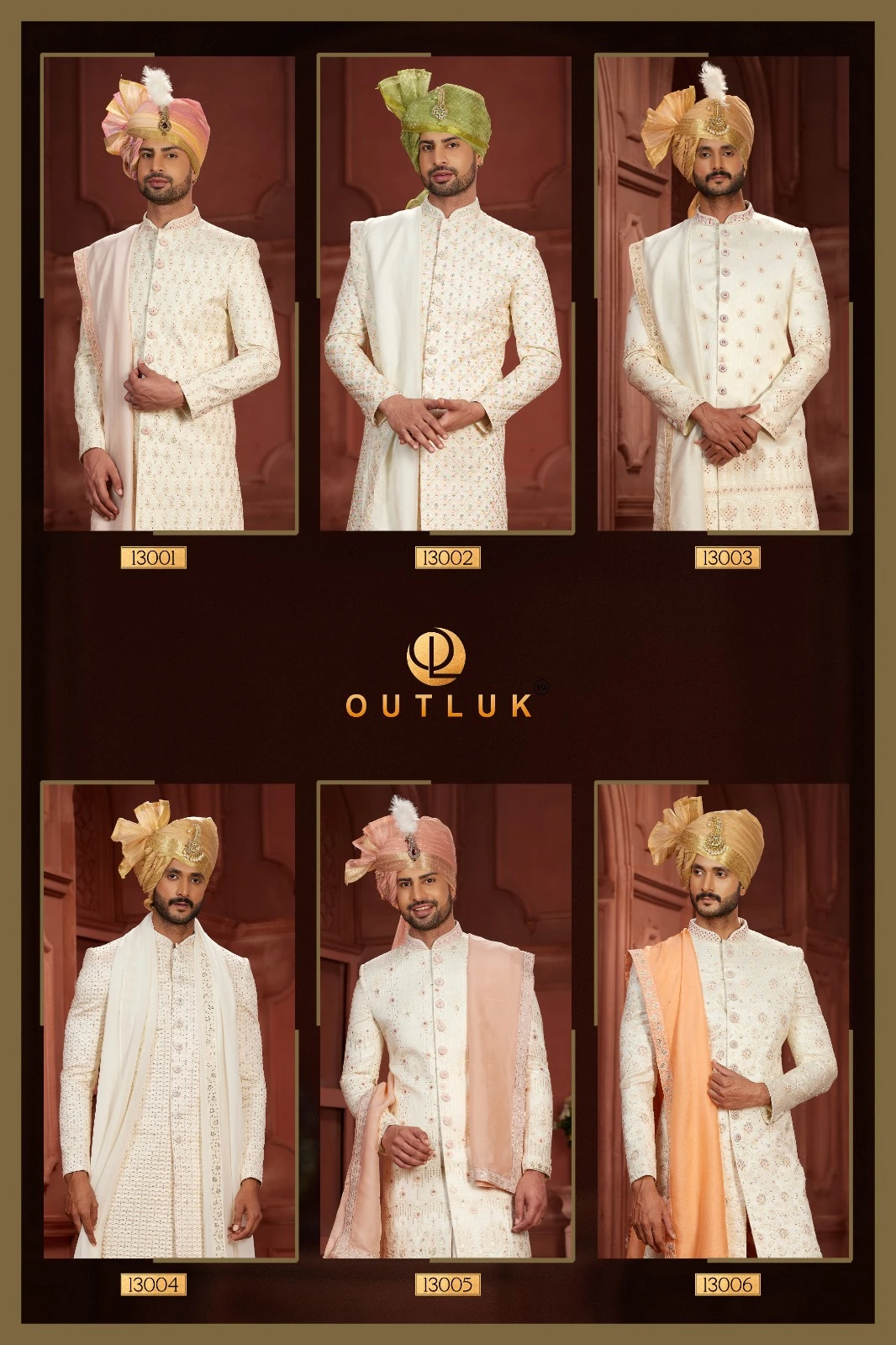 Outluk Wedding Sherwani Vol 13 Pure Silk Wholesale Handwork Sherwani Collection Catalog — Singles, MPA wholesale from Surat - Gallery Image 17